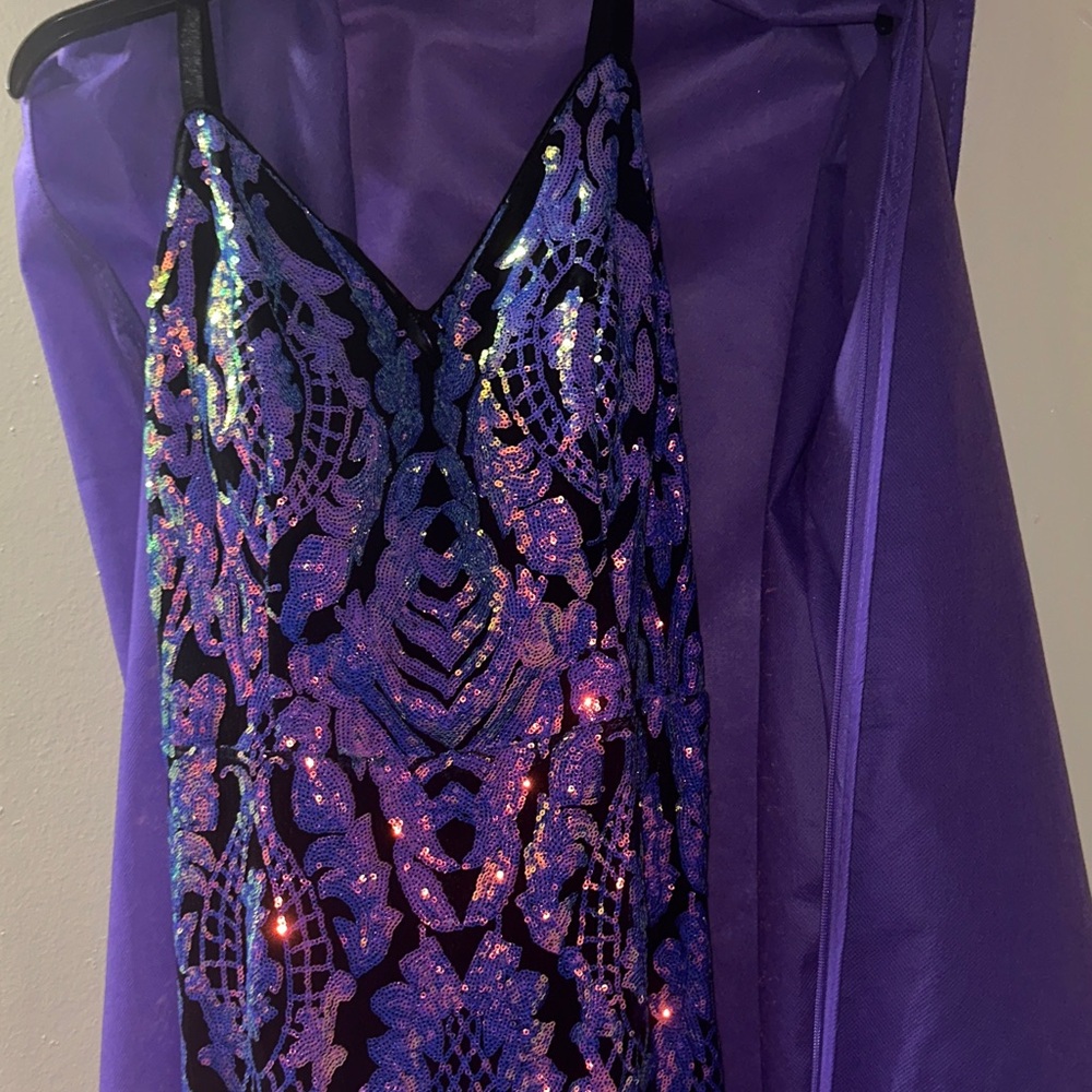 Sequin Embellished Purple and Black Dress